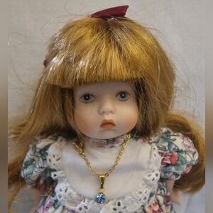 Floral Dress Porcelain Doll with Blonde Hair
